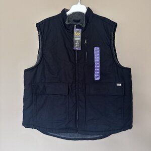 NWT Lee Workwear Canvas Vest Men XXL Sherpa Lined Insulated Black Zip Pockets